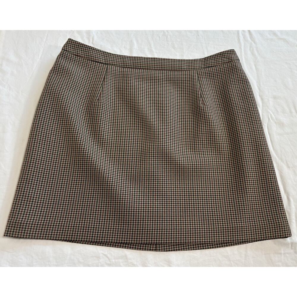 Houndstooth Mini Skirt Retro Green Brown Preppy Academia Career Women’s Size 8
